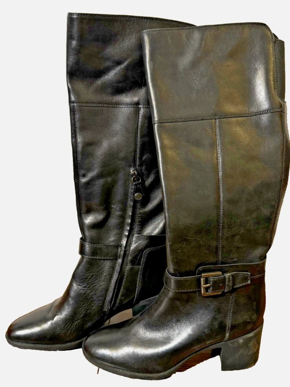 Geox ~ Woman’s Size Knee High Boots Black 8 ~ Studded~Buckle~Strap Accents